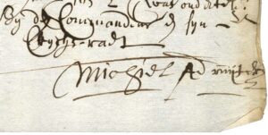 Detail from a doccument showing signature of Michiel A. de Ruyter