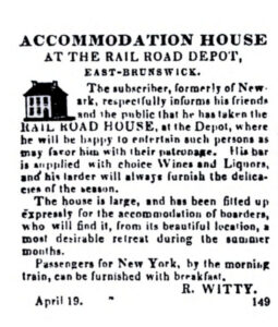 Advertisement for the newly established hteol titled "Accommodation House at the Rail Road Depot, East Brunswick" by R. Witty 