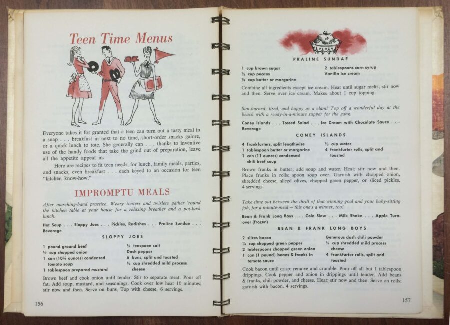 "Teen time menus" in a 1950s Campbell cook book 