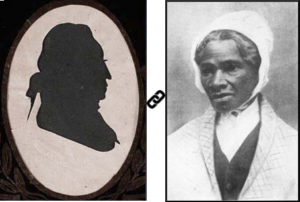 Composite photo showing silhouette of Jacob Rutsen Hardenbergh on left and Sojourner Truth on right