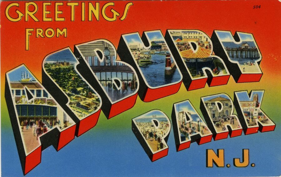 Postcard with text "Greetings from Asbury Park NJ"