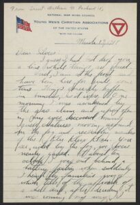 front page of handwritten letter with YMCA header